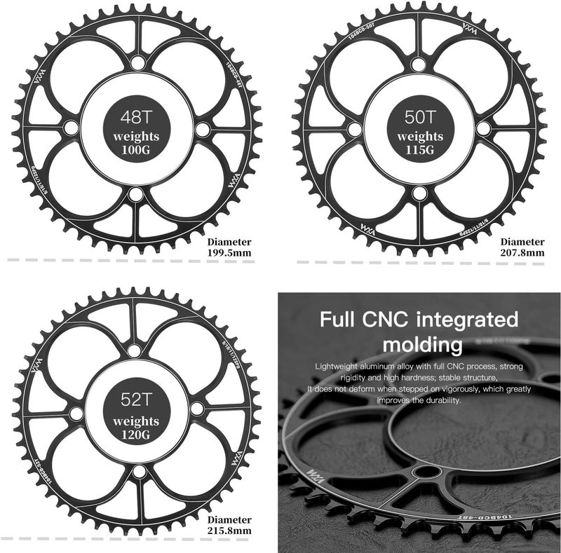 YBEKI 104BCD Chainring - CNC 7075-T6 Aluminum Narrow-Wide Round Chainwheel for MTB/Road Bikes (32-52T) | Compatible with Shimano/SRAM 8-11 Speed | Ultra-Light | Anti-Drop Design (Black/Red) - Image 4